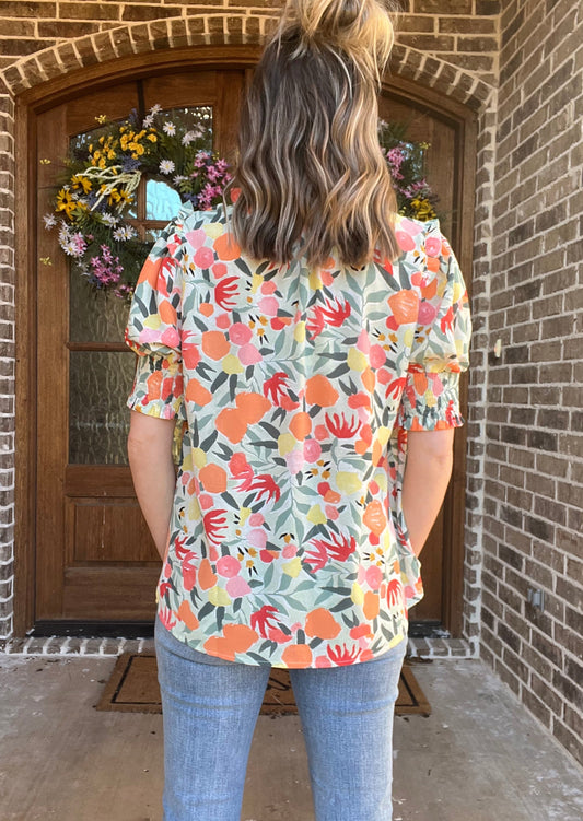 Posie floral top in peach