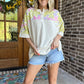 Mineral Wash Henley Neck Top with Floral Print