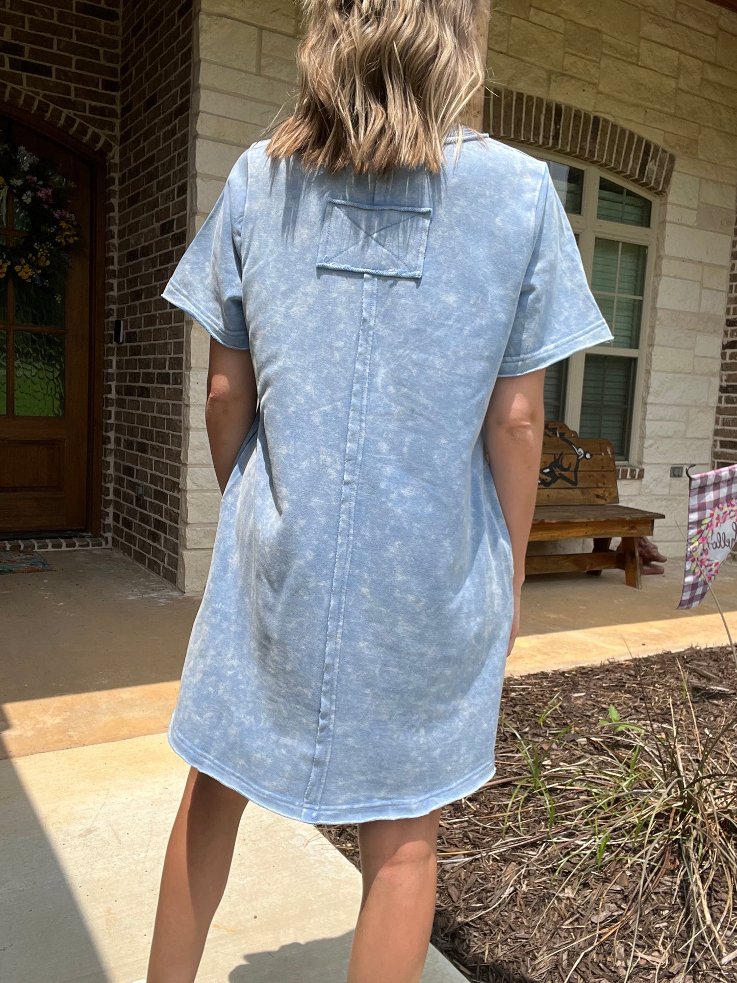 Blue acid wash raw detail dress