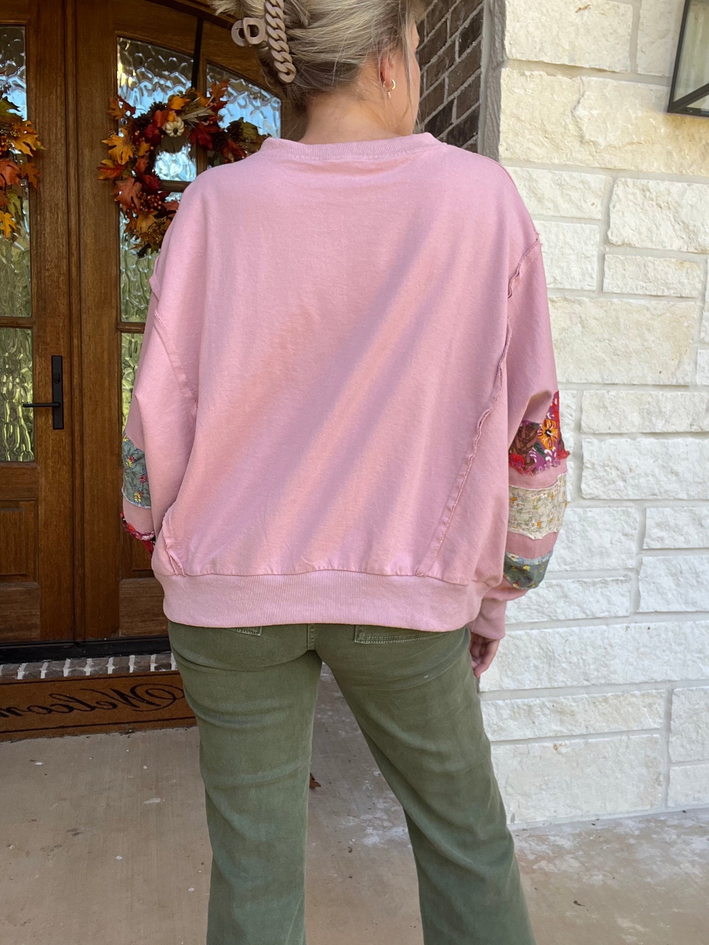 Mix Print Terry Knit Long Sleeve Pullover