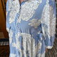 Floral Button Up Midi Dress with Scallop Trim - Blue