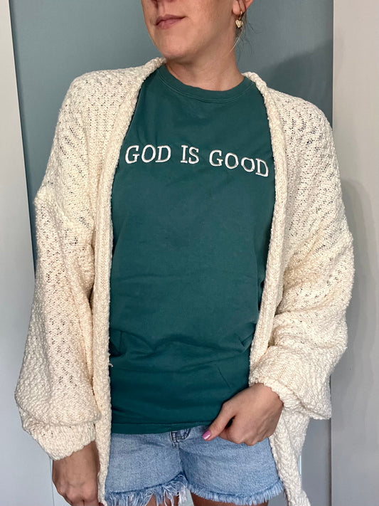 Embroidered God Is Good Tee