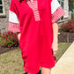 Rita collared stripe dress -red