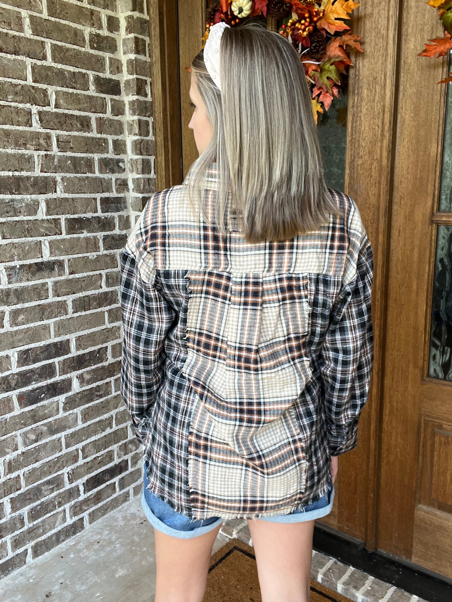 Black plaid long sleeve top