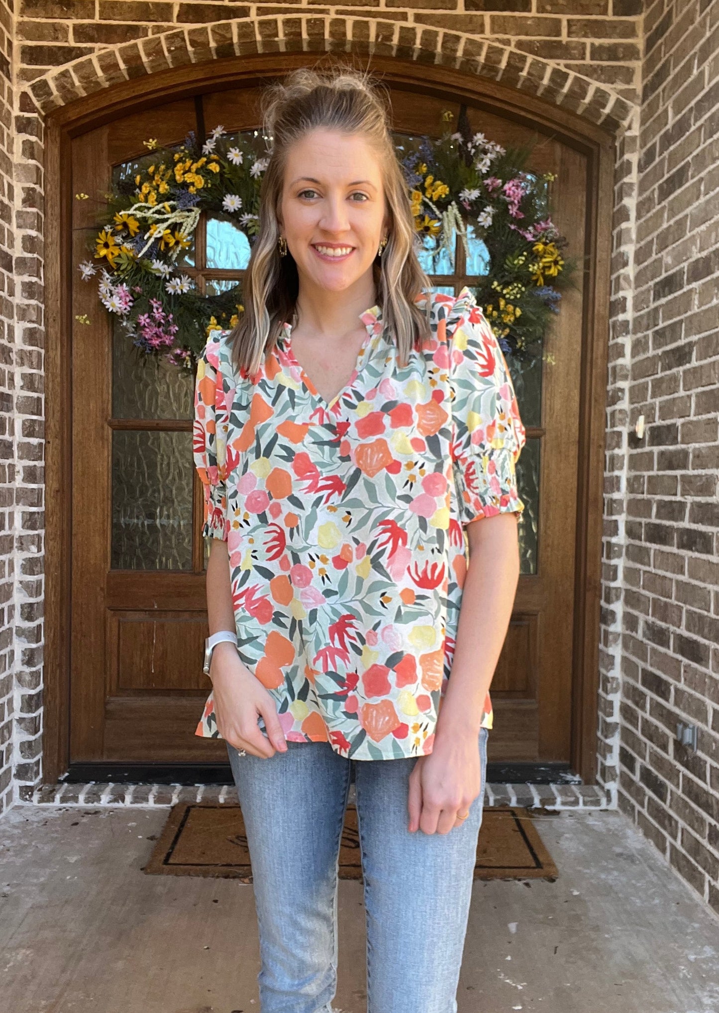 Posie floral top in peach