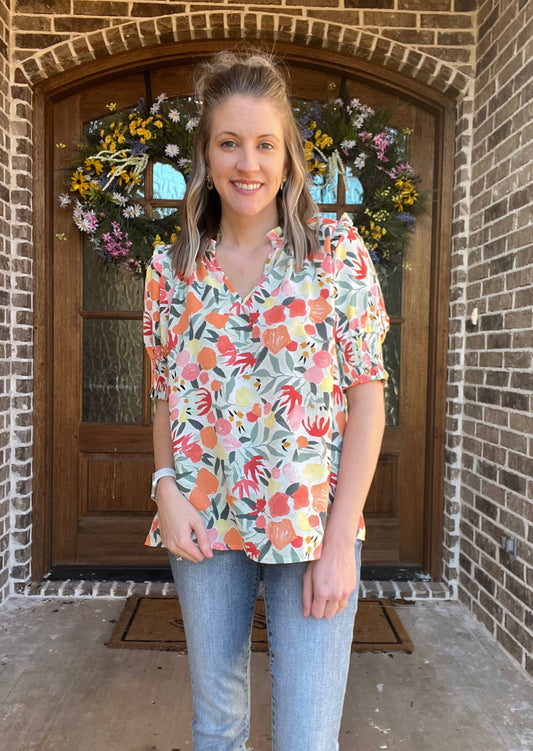 Posie floral top in peach