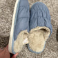 Blue puffer slippers