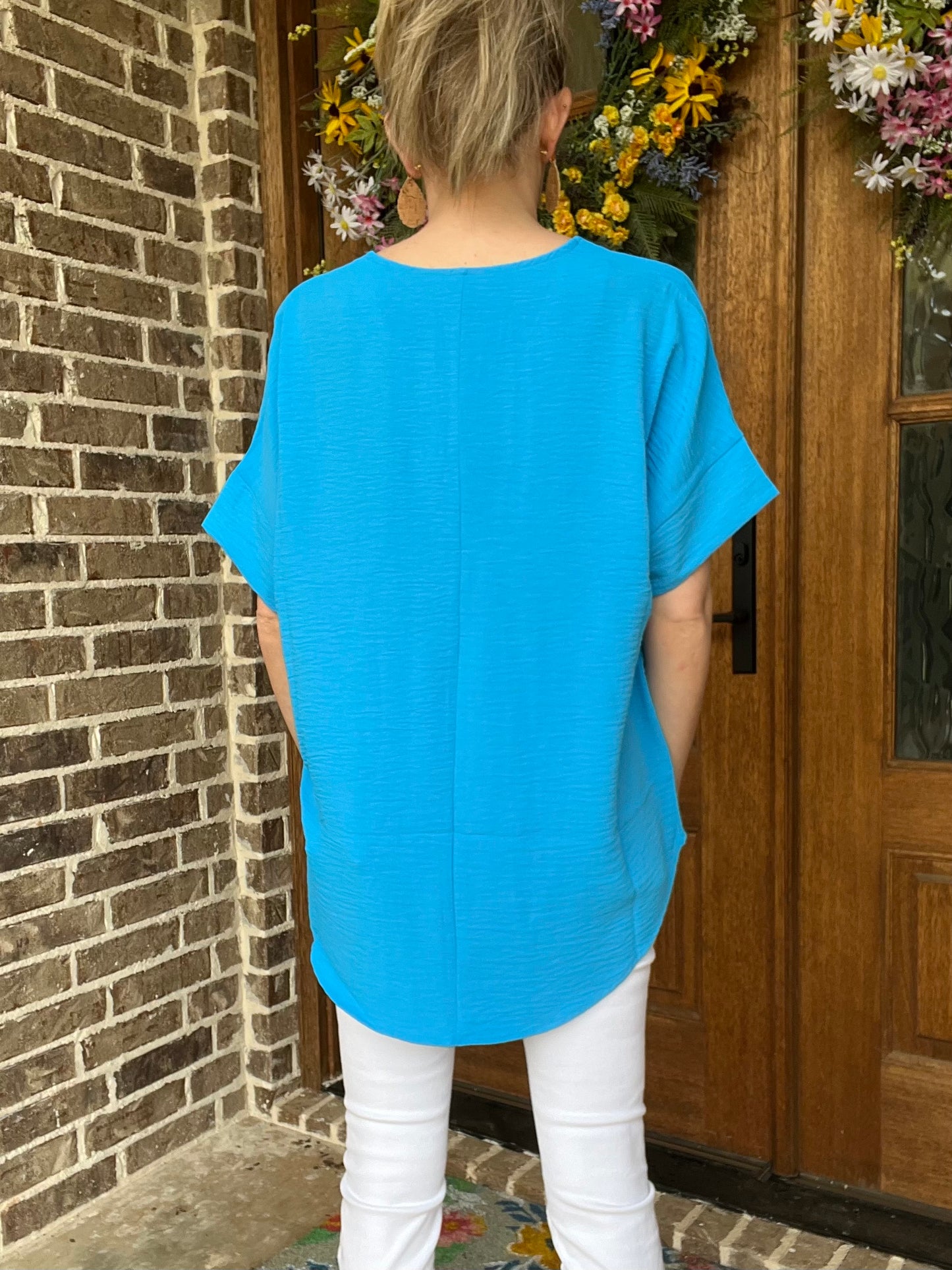 Brielle split neck top - blue