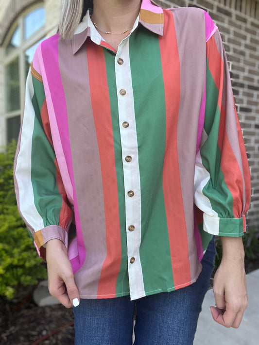 Multicolor striped button down
