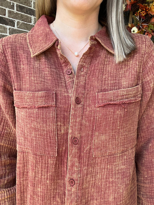Acid wash button up- Rust