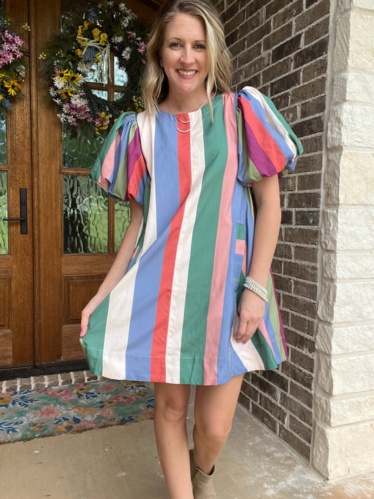 Multi stripe dress in plum