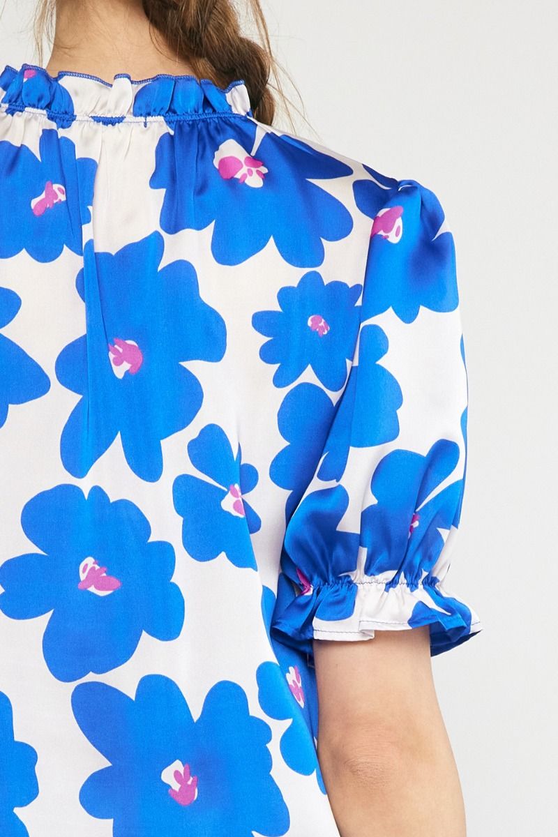 Royal floral print mock neck top