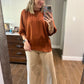 Solid, texture half sleeve top in cinnamon
