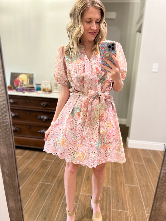 Pretty pastel eyelet floral dress