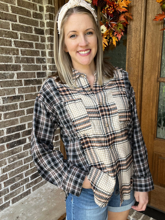 Black plaid long sleeve top