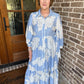 Floral Button Up Midi Dress with Scallop Trim - Blue