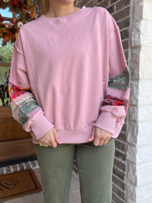 Mix Print Terry Knit Long Sleeve Pullover