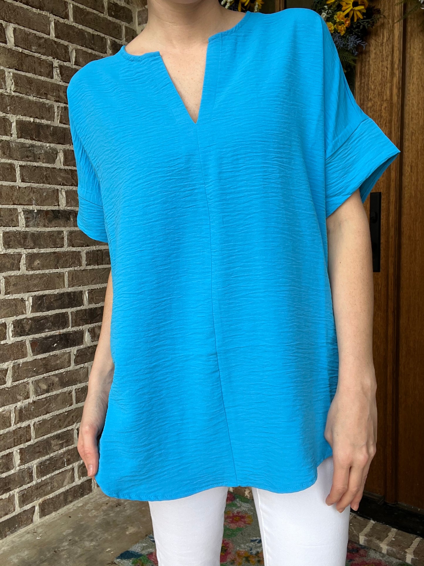 Brielle split neck top - blue