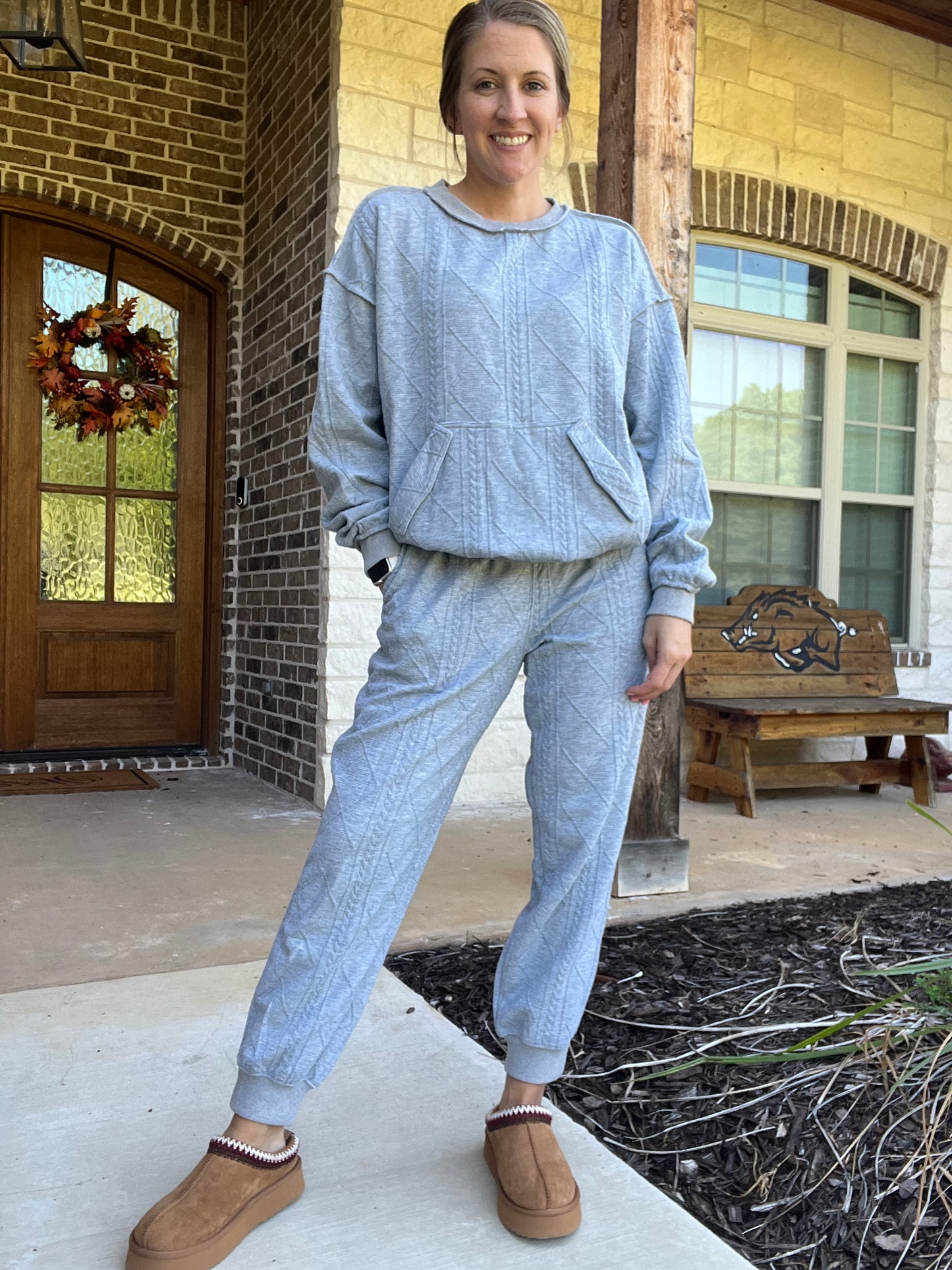 Textured ponti jogger pants- grey