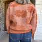 Floral motif crewneck sweater- rust