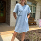Blue acid wash raw detail dress