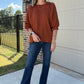 Solid, texture half sleeve top in cinnamon