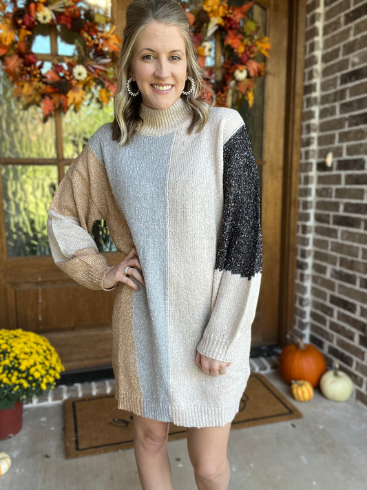Colorblock knit sweater dress