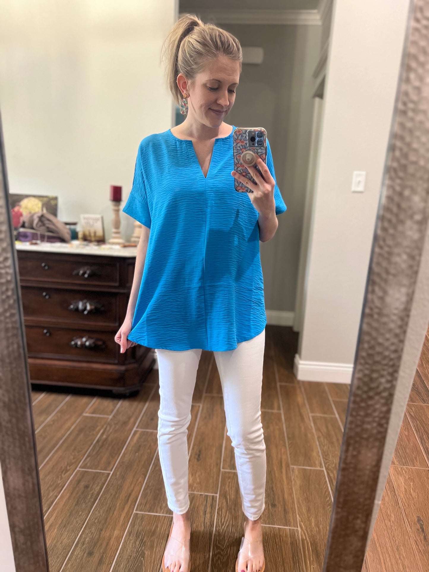 Brielle split neck top - blue