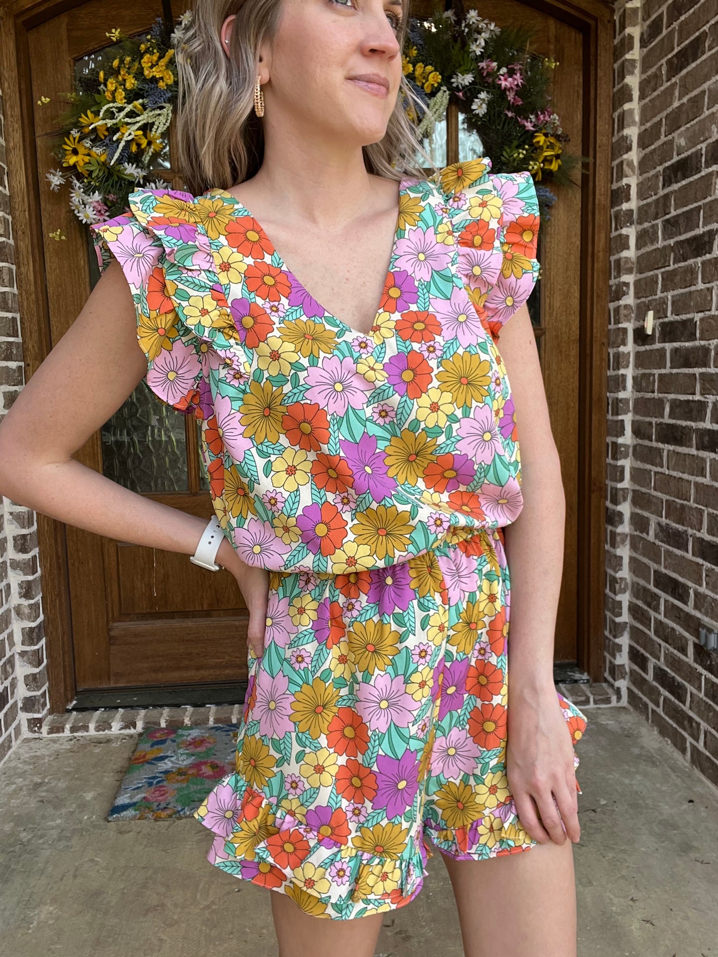 Delilah Floral Romper- pink mix