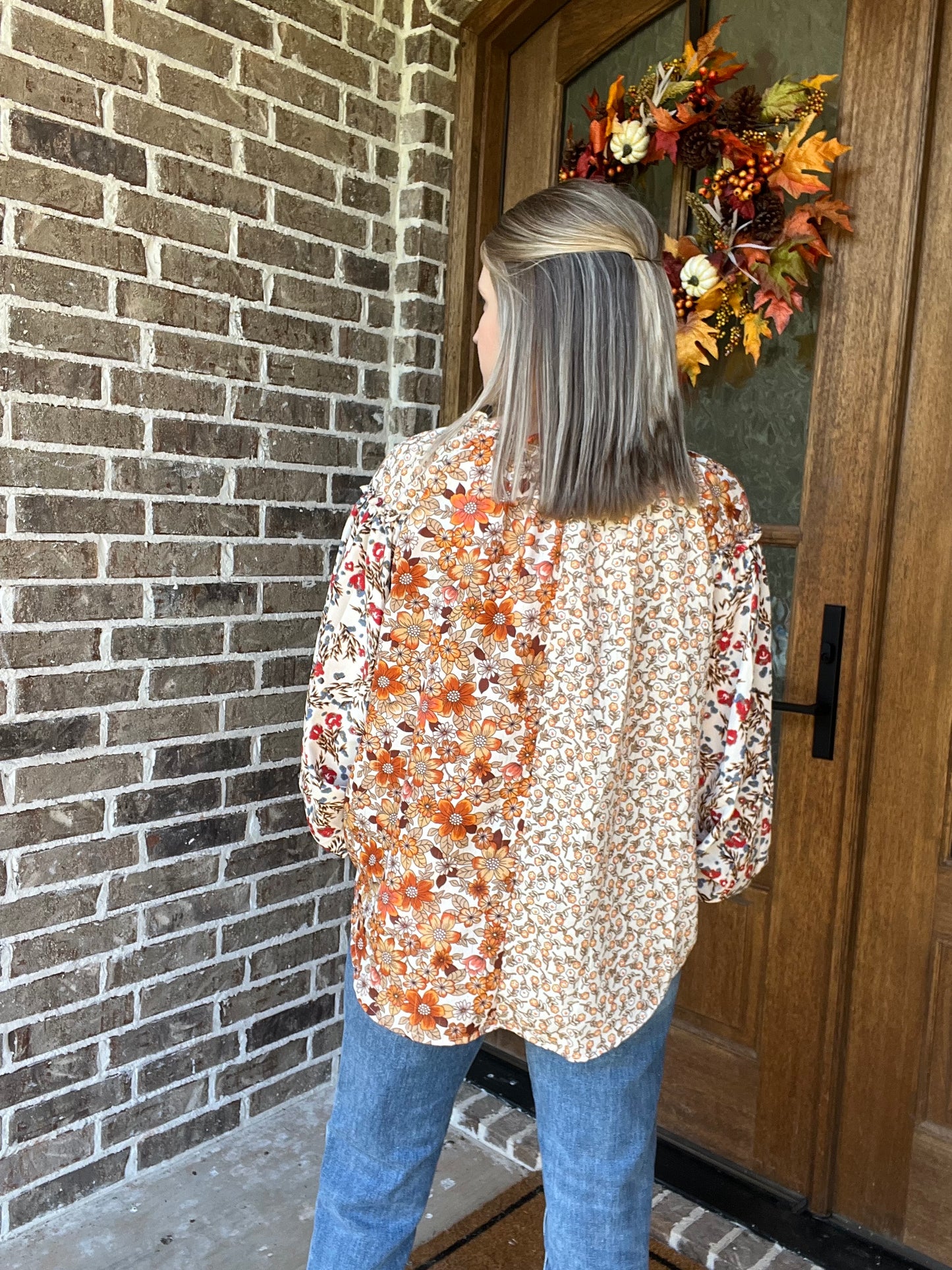 Sand Mix Long Sleeve Floral Print Top