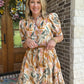 Rust Print Button Down Belted Dress