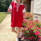 Rita collared stripe dress -red