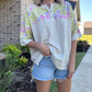 Mineral Wash Henley Neck Top with Floral Print