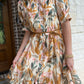 Rust Print Button Down Belted Dress