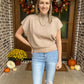 Mock neck short sleeve top- oatmeal