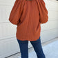 Solid, texture half sleeve top in cinnamon