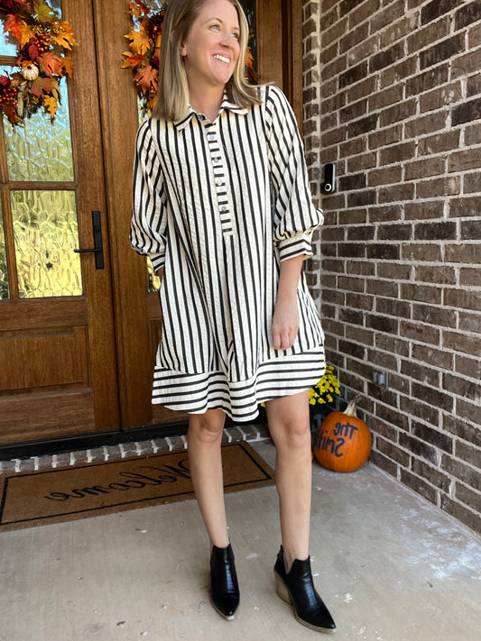 Striped seersucker pullover mini dress