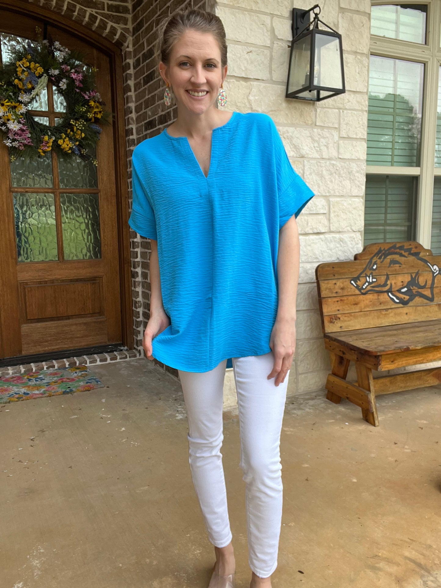 Brielle split neck top - blue