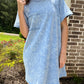 Blue acid wash raw detail dress