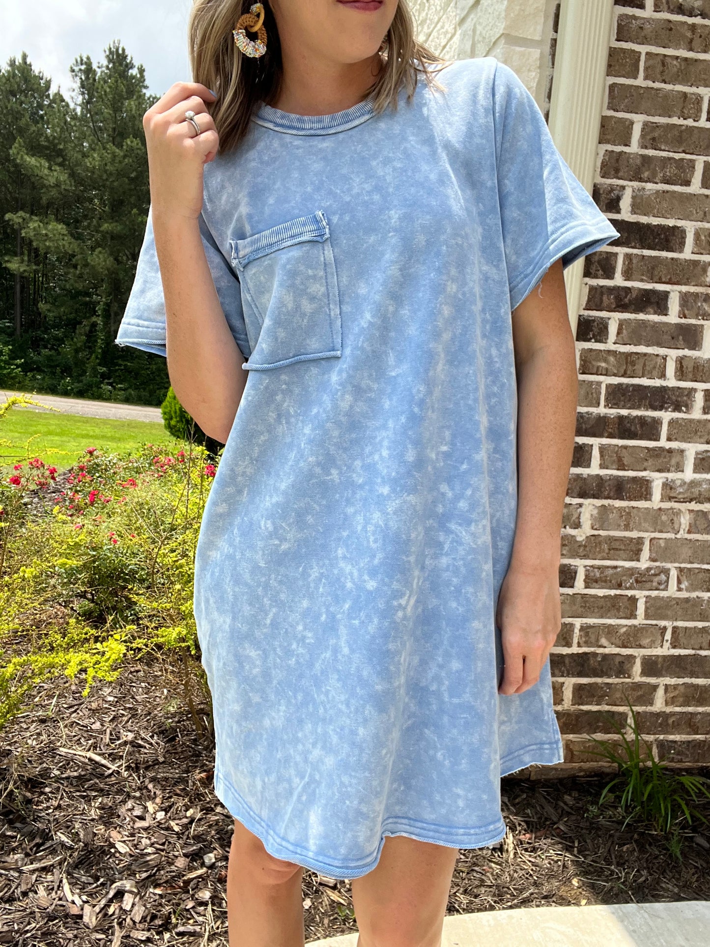 Blue acid wash raw detail dress