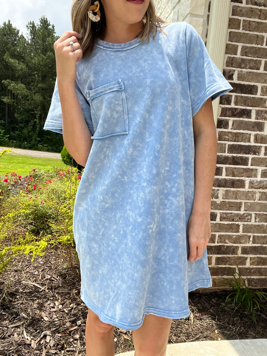 Blue acid wash raw detail dress