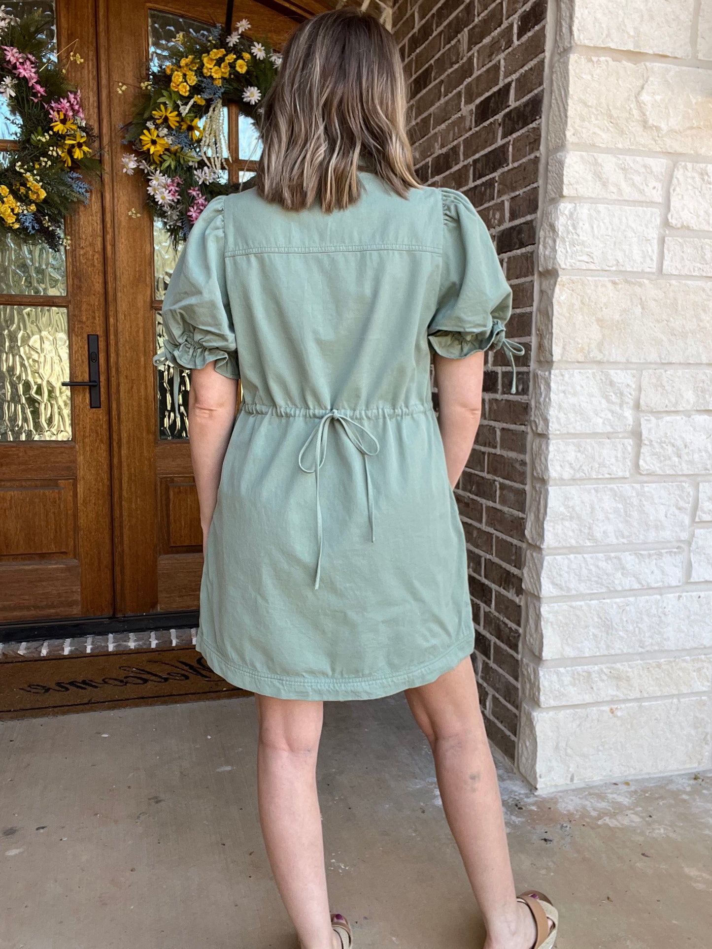 Seafoam back tie dress