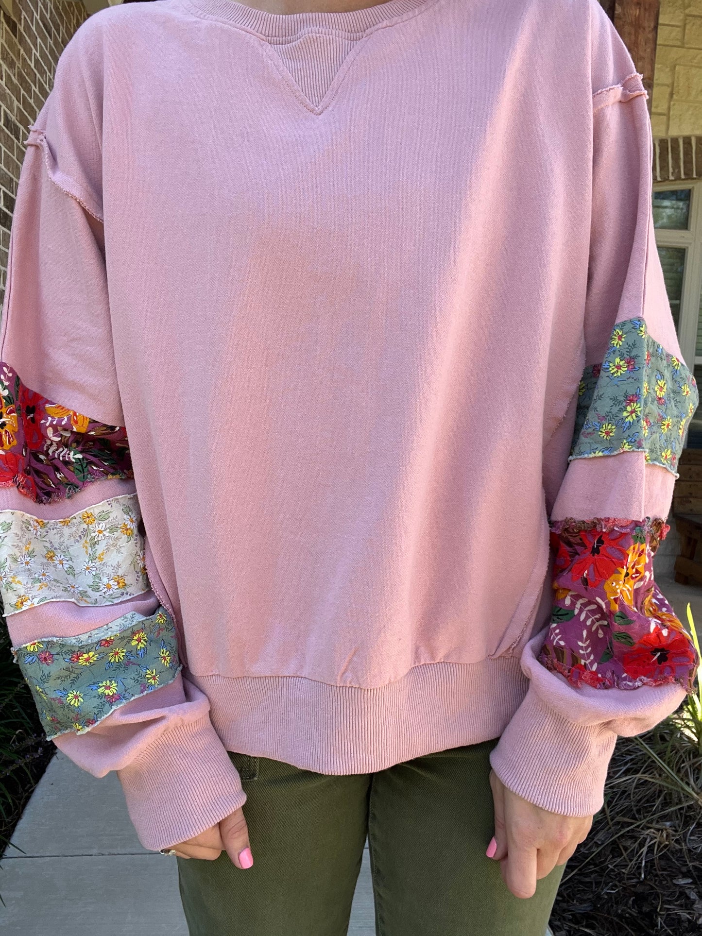 Mix Print Terry Knit Long Sleeve Pullover