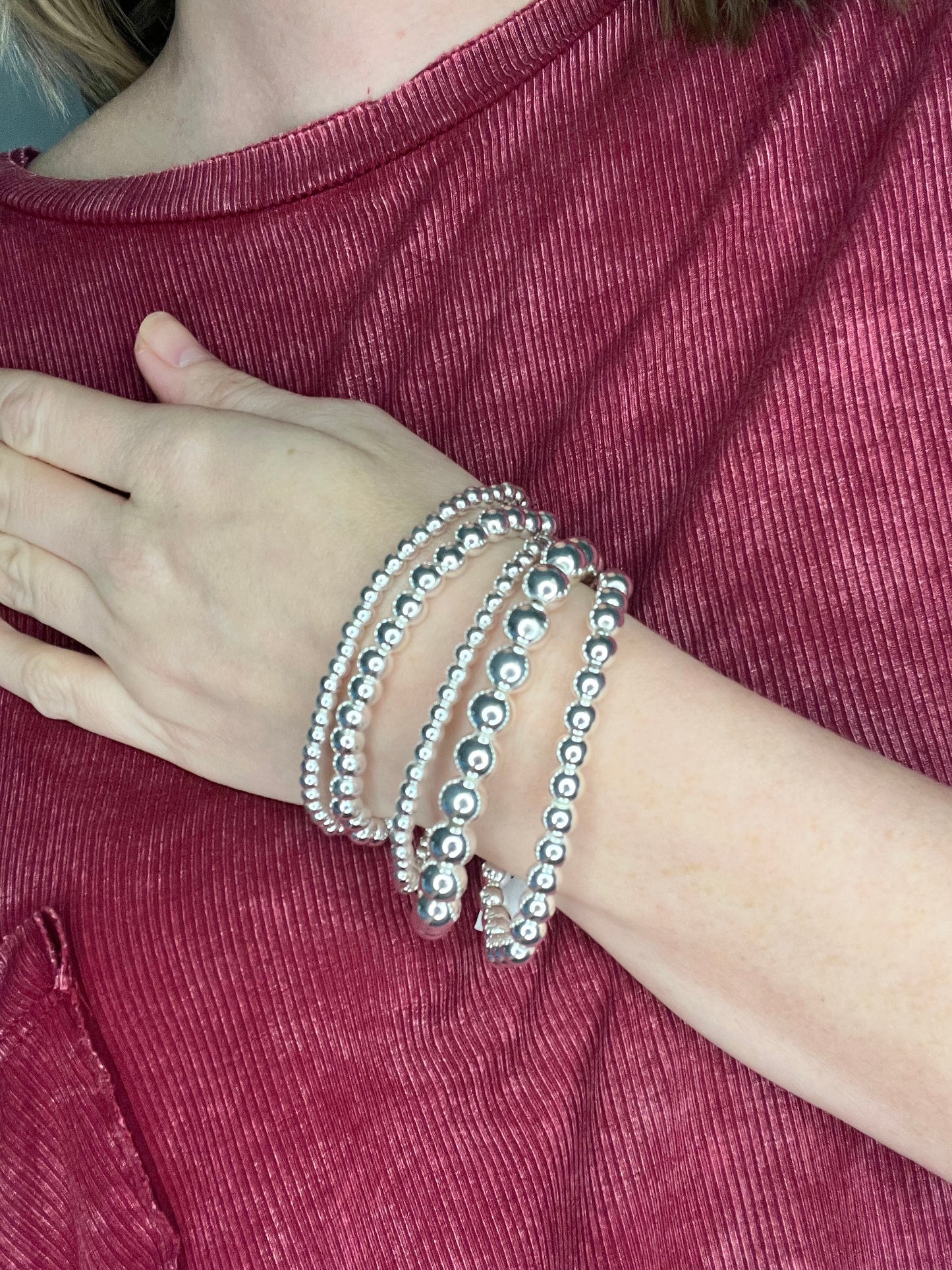 Silver beaded stretch bracelets