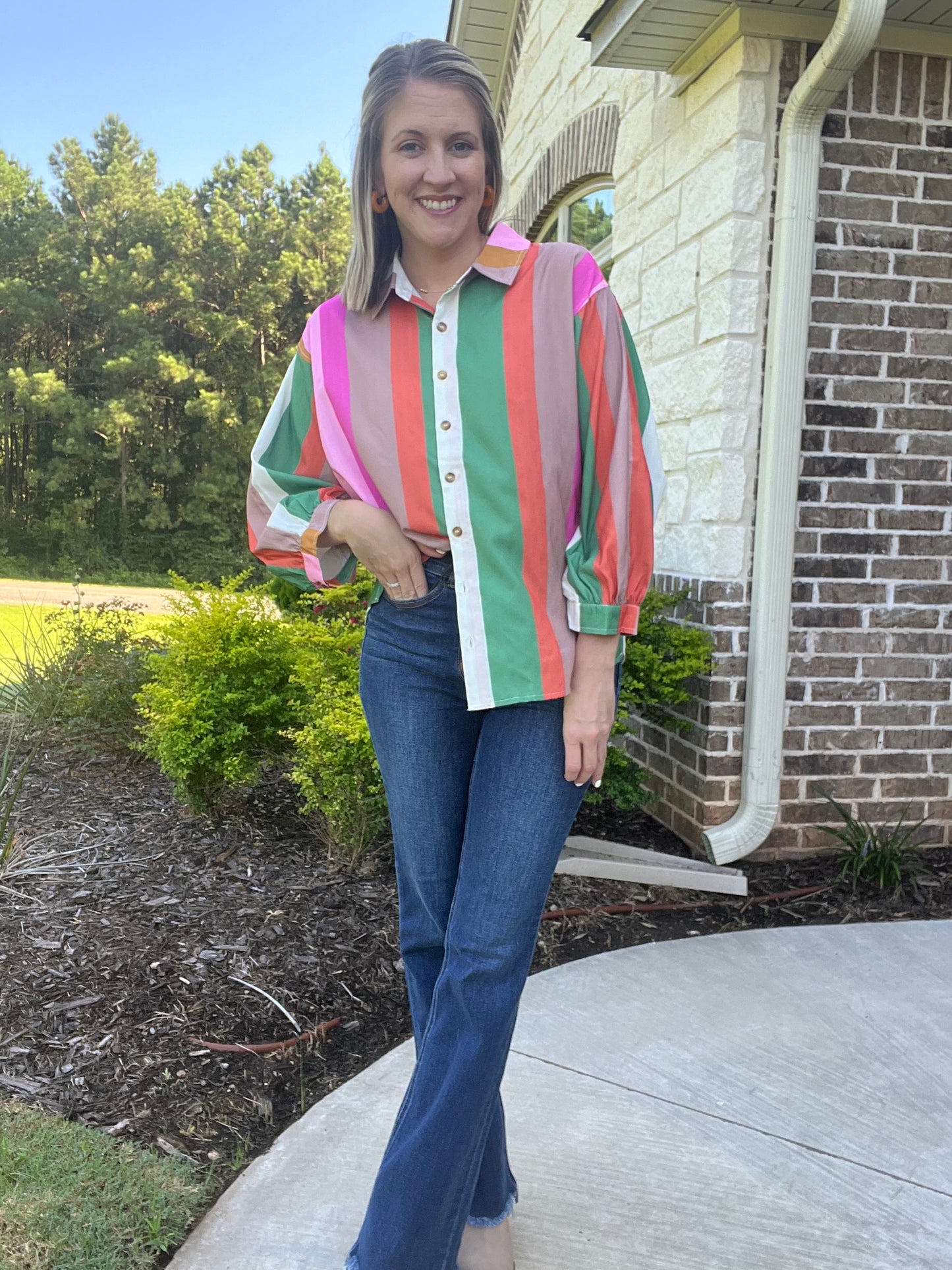 Multicolor striped button down