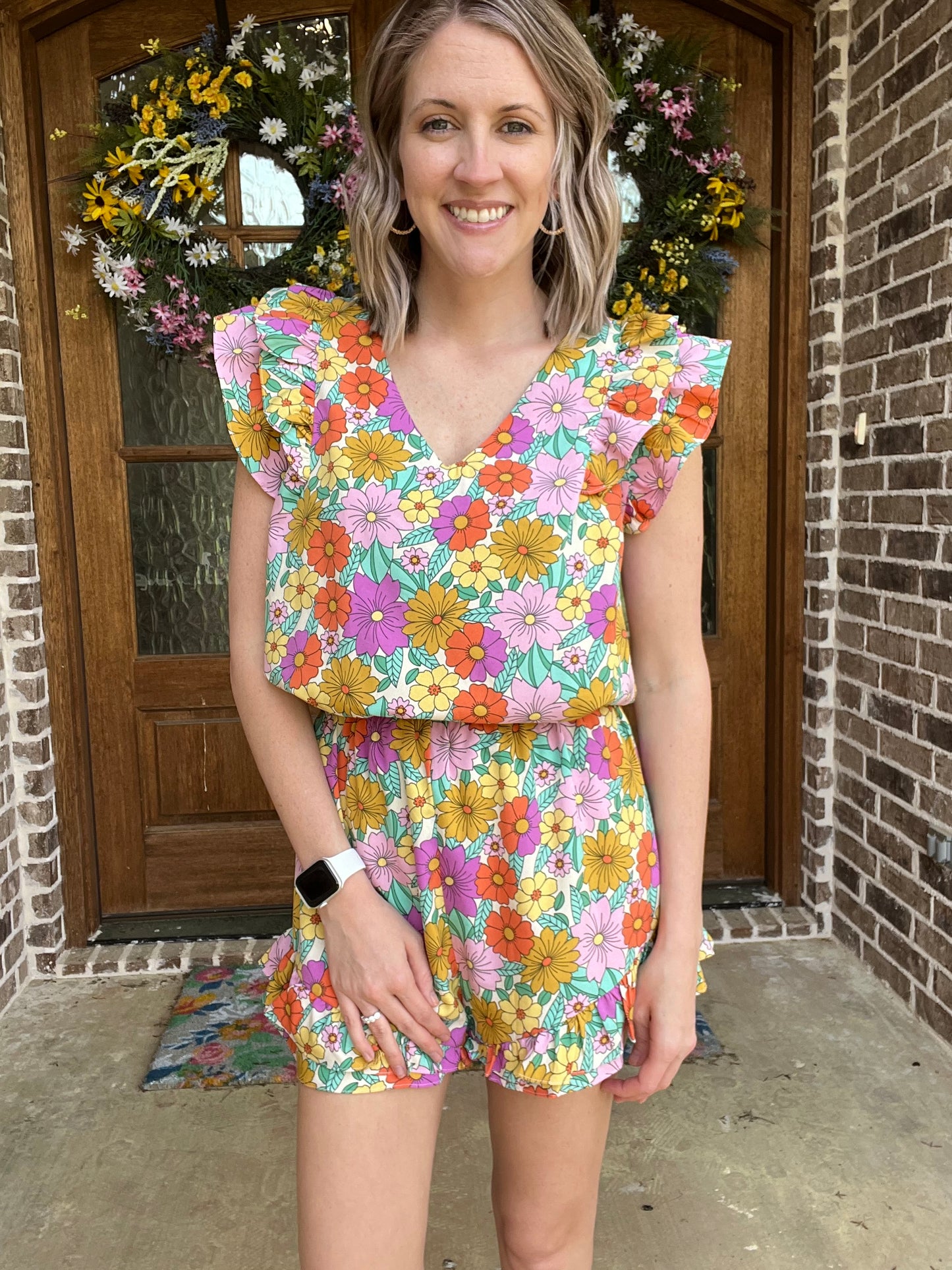 Delilah Floral Romper- pink mix