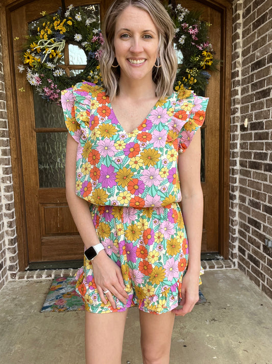 Delilah Floral Romper- pink mix