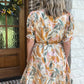 Rust Print Button Down Belted Dress
