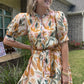 Rust Print Button Down Belted Dress