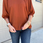 Solid, texture half sleeve top in cinnamon